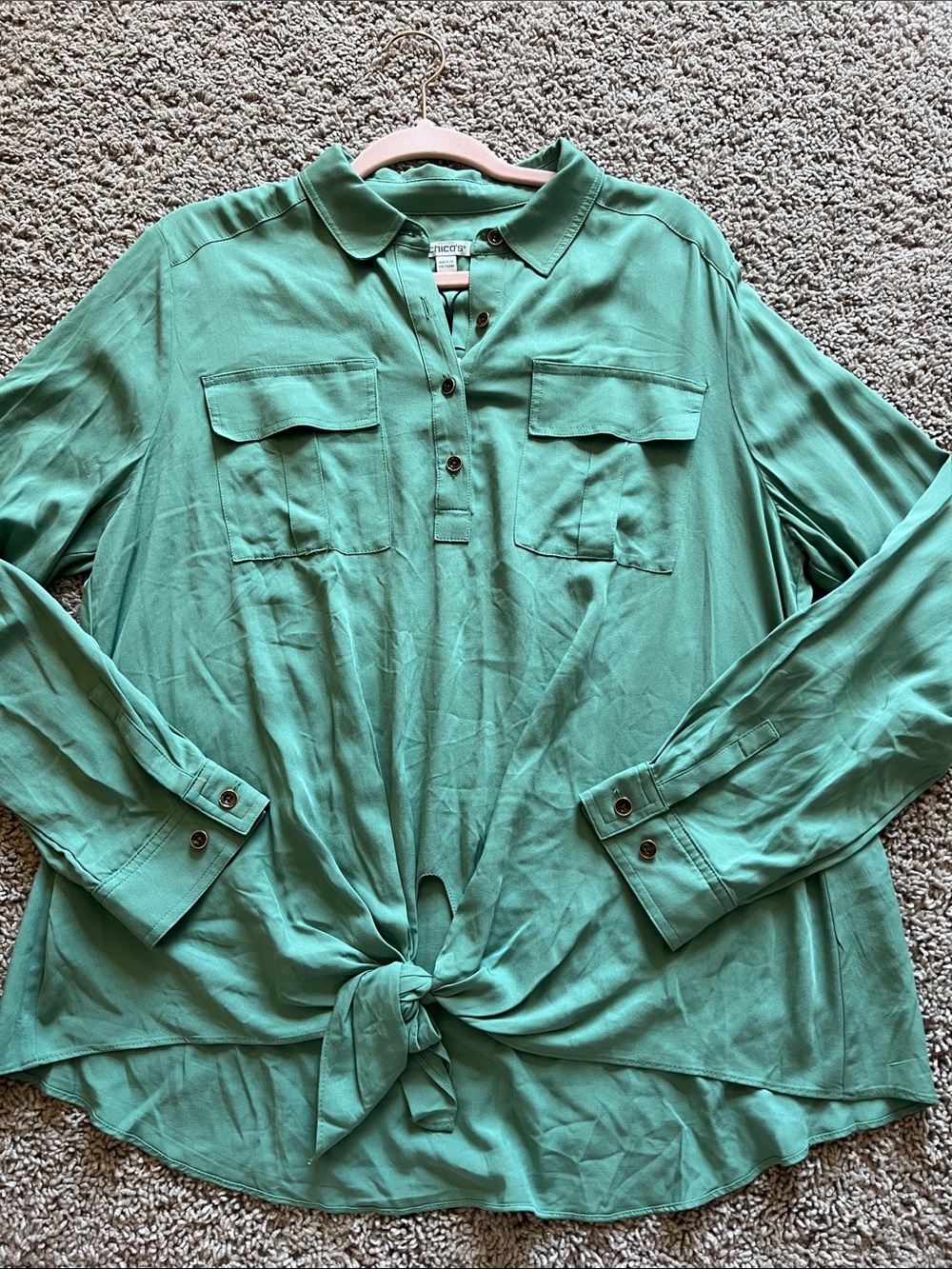 Chico’s Green Tie-Front Button Down Shirt Size 2